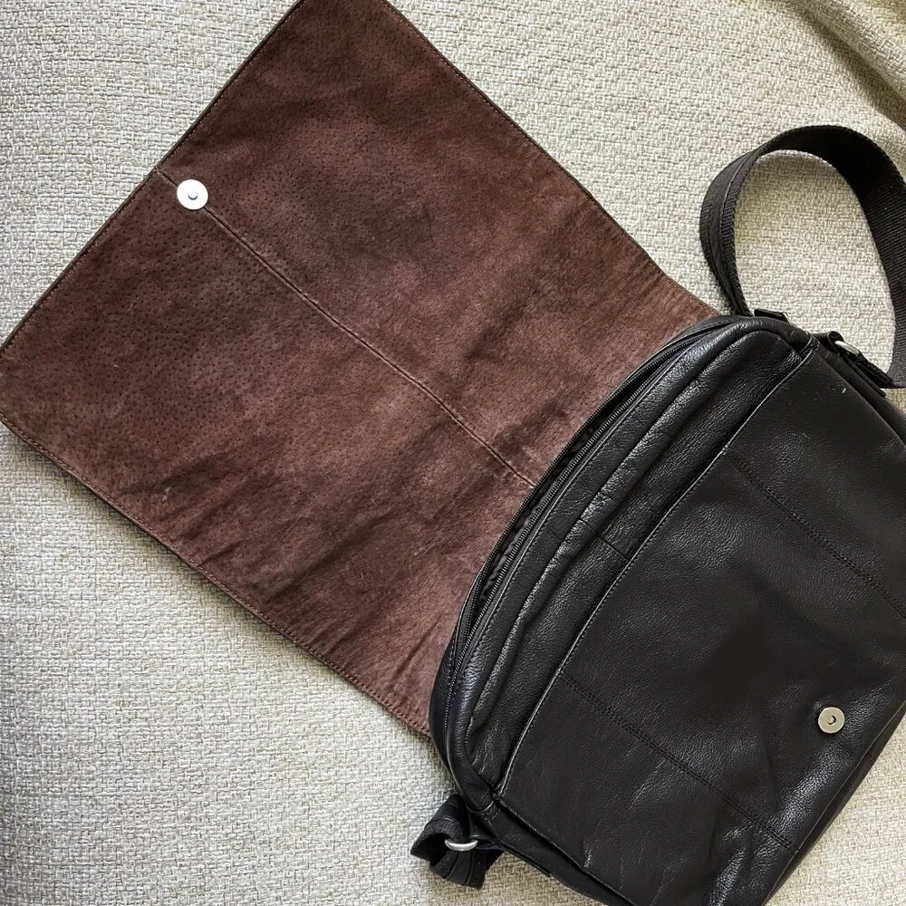 NEXAGONA laptop bag Black leather computer bag Laptop case shoulder bag